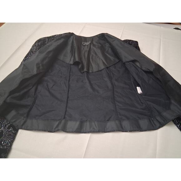 VTG Cachet by Bari Protas Cropped Sparkle Jacket Black Velvet Velour Sz L Bling - Picture 8 of 16
